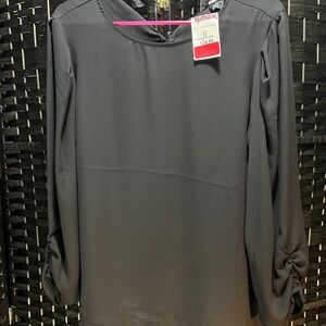 DKNY Black Runched Sleeve Blouse